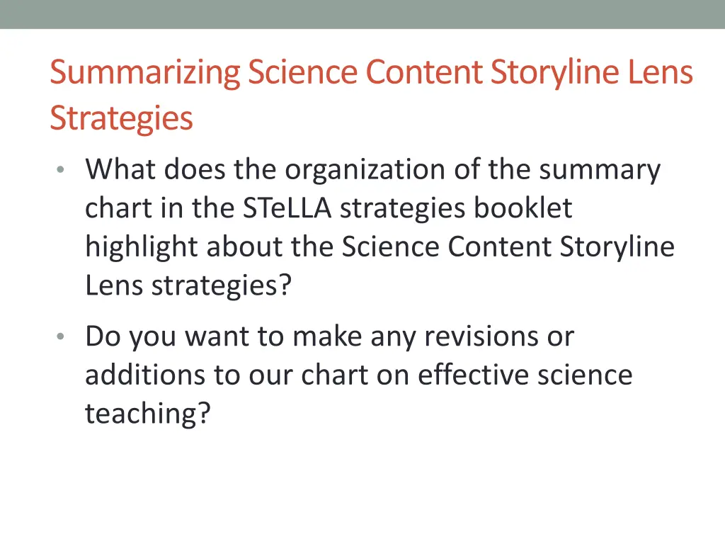 summarizing science content storyline lens