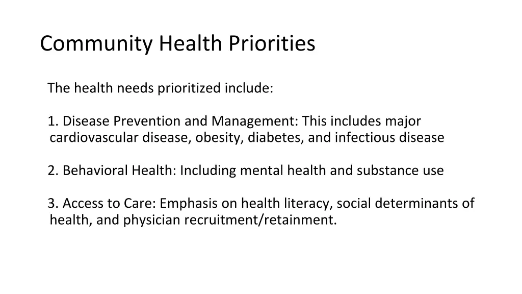 community health priorities