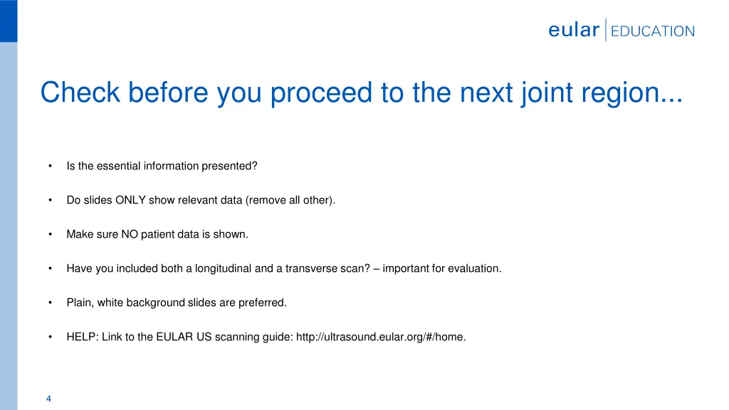 check before you proceed to the next joint region