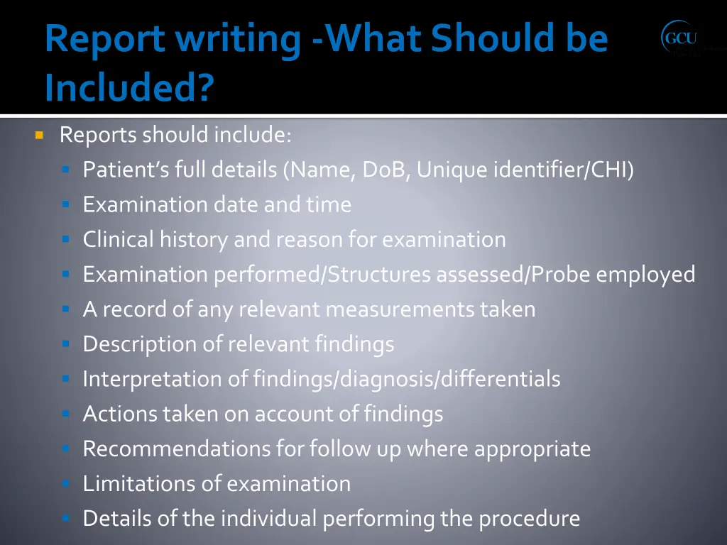 reports should include patient s full details