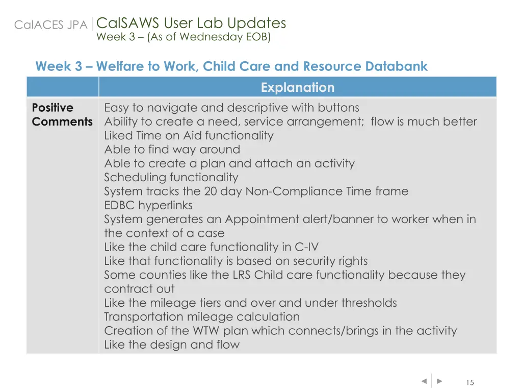 calsaws user lab updates week 3 as of wednesday 1