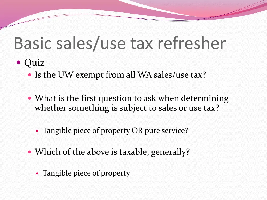 basic sales use tax refresher quiz