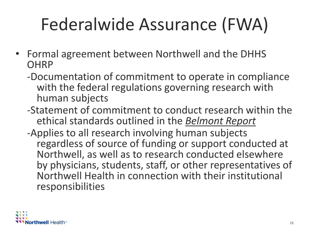 federalwide assurance fwa