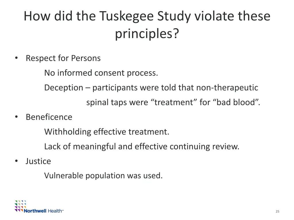 how did the tuskegee study violate these