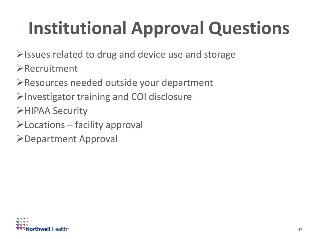 institutional approval questions