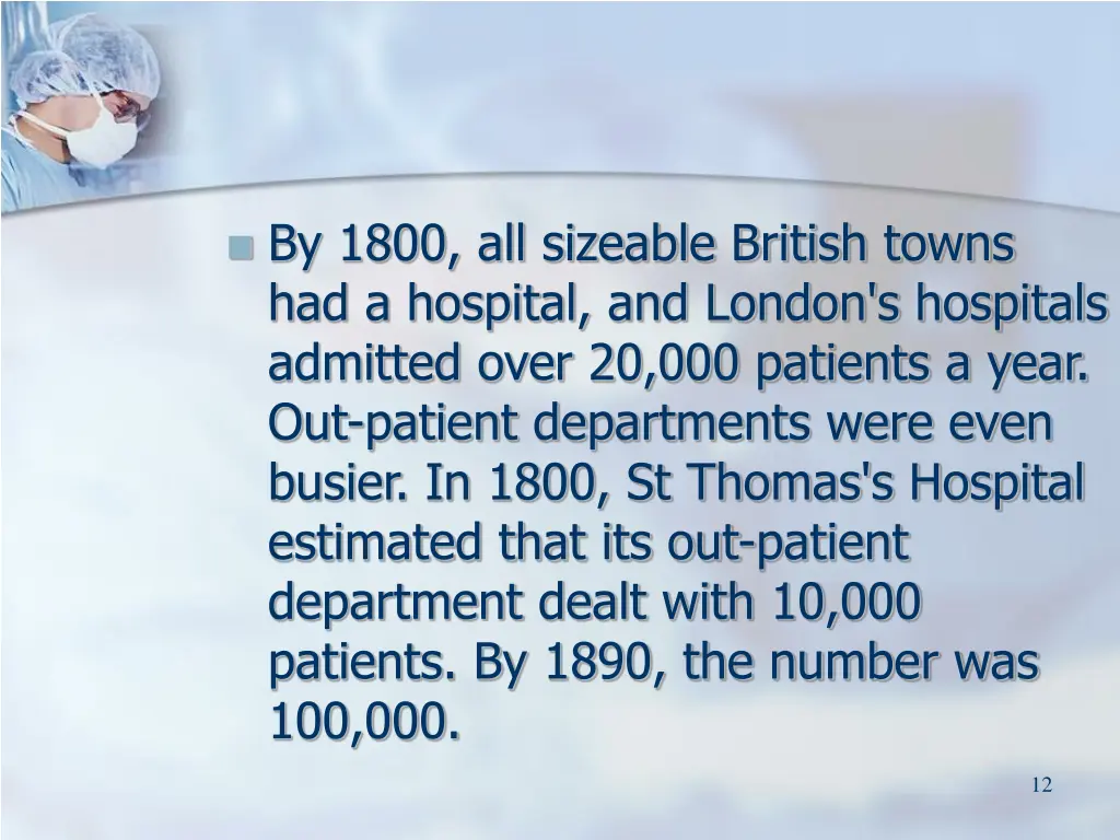 by 1800 all sizeable british towns had a hospital