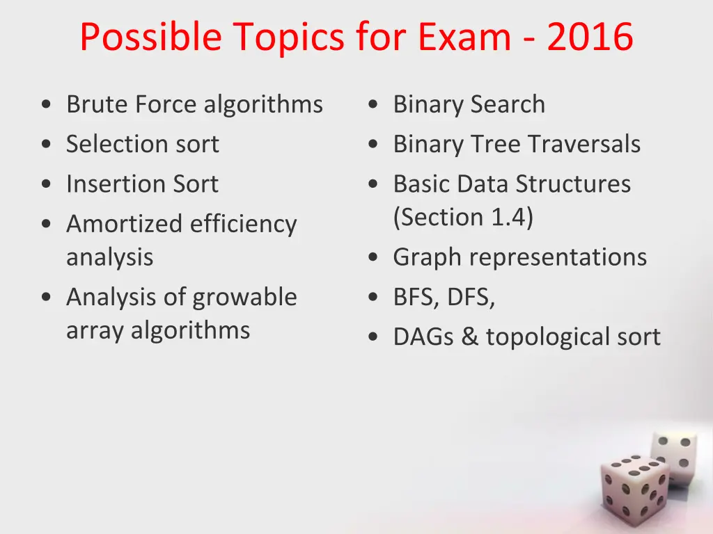 possible topics for exam 2016 1