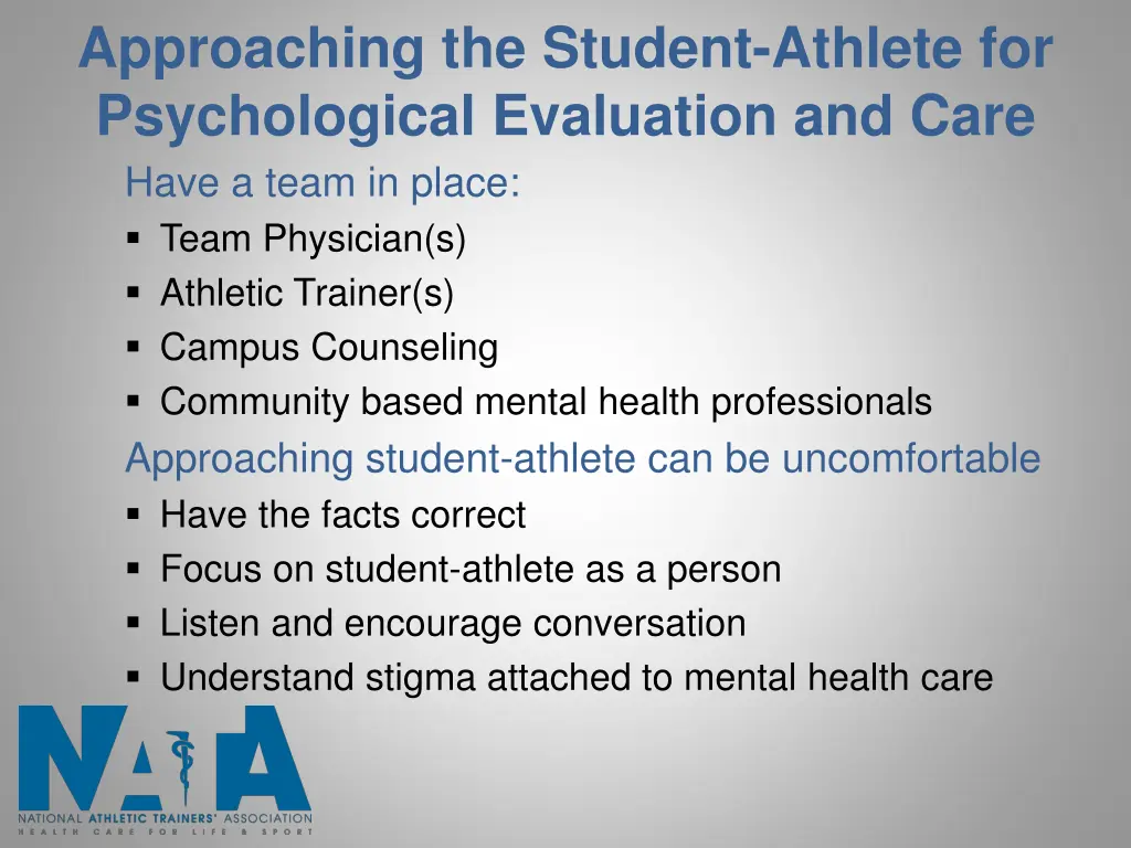 approaching the student athlete for psychological