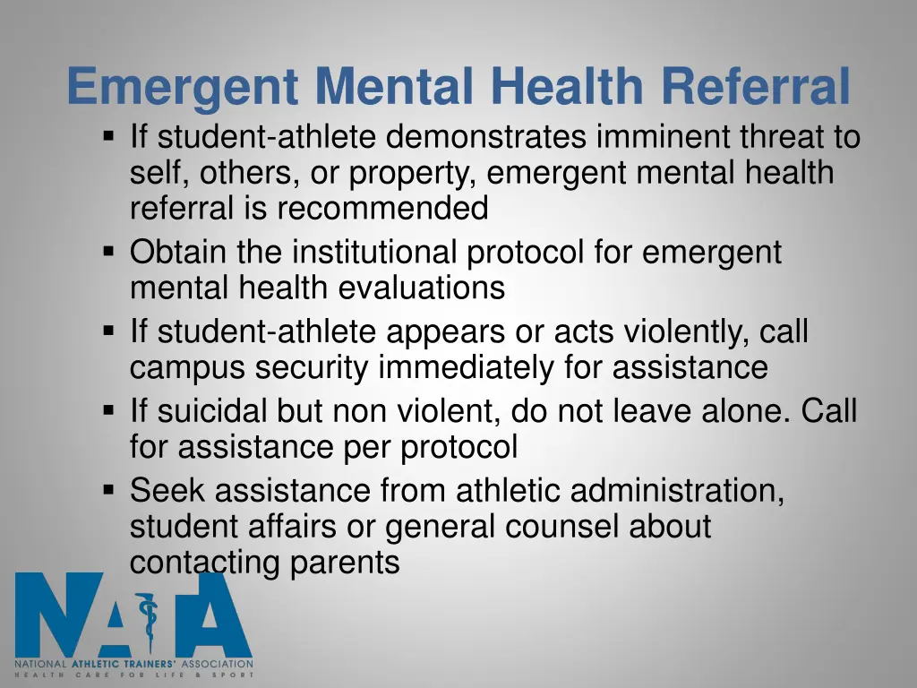 emergent mental health referral if student