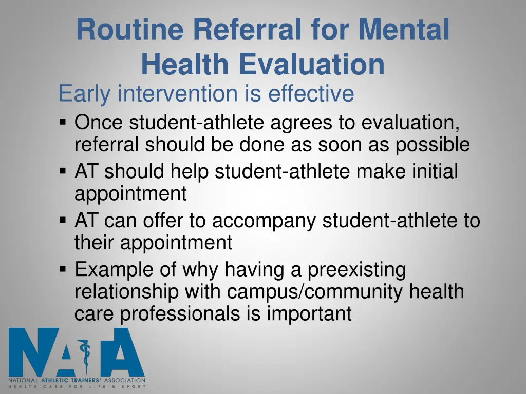 routine referral for mental health evaluation