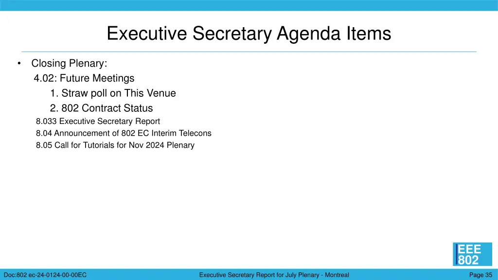 executive secretary agenda items