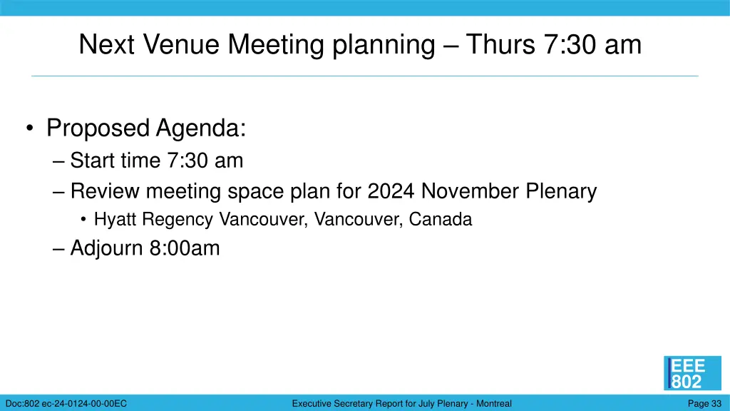 next venue meeting planning thurs 7 30 am