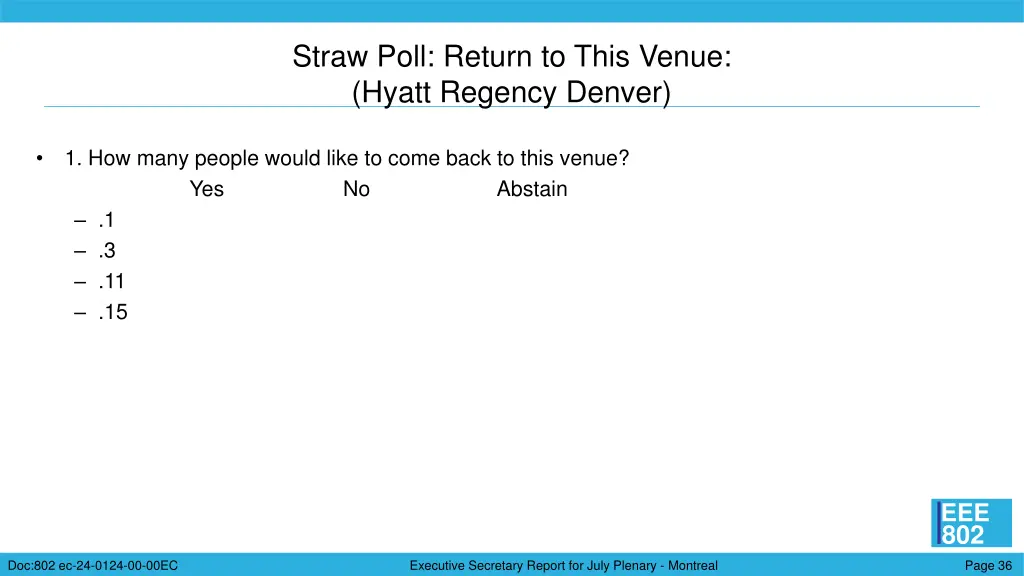 straw poll return to this venue hyatt regency