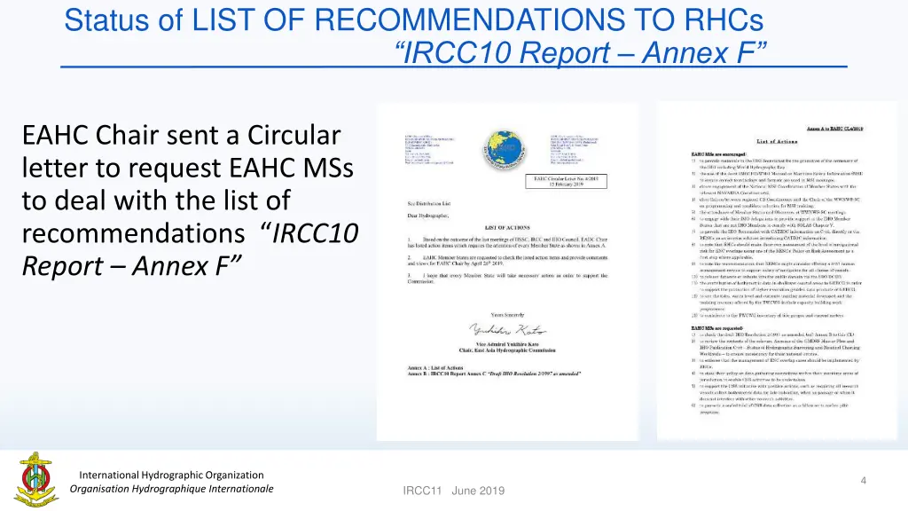 status of list of recommendations to rhcs ircc10