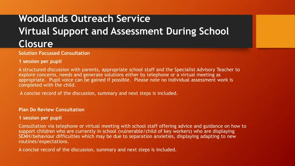 woodlands outreach service virtual support