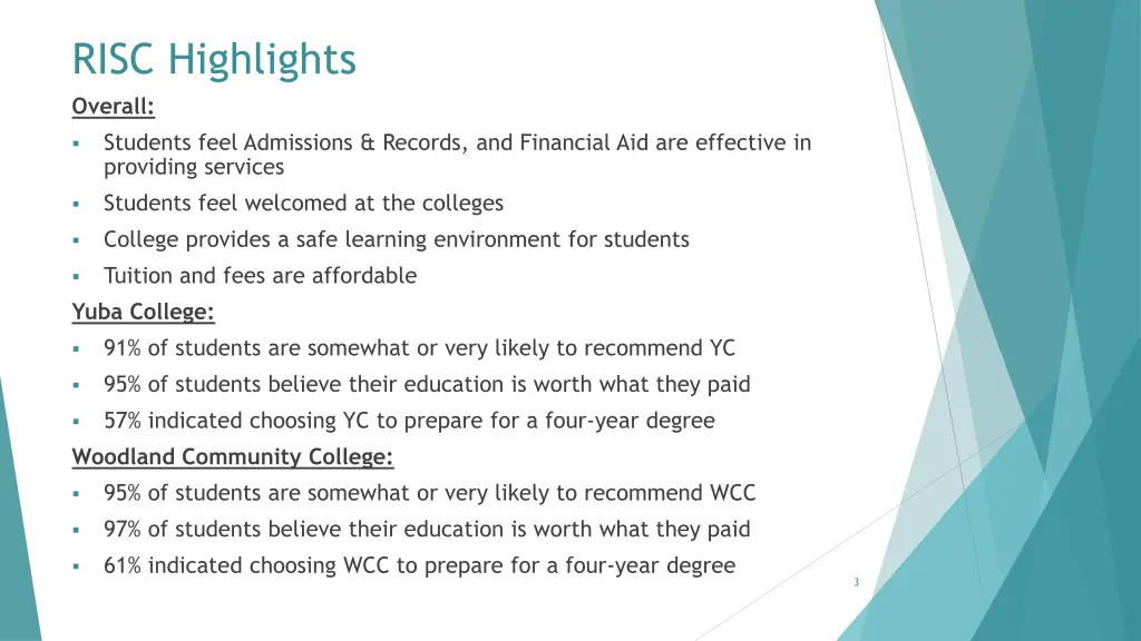 risc highlights overall students feel admissions