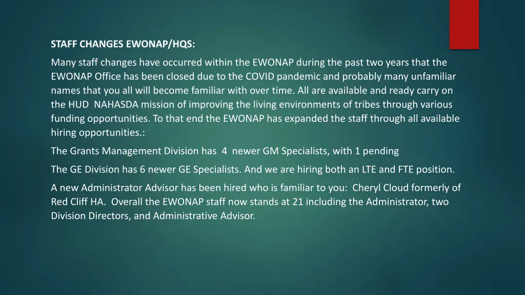 staff changes ewonap hqs