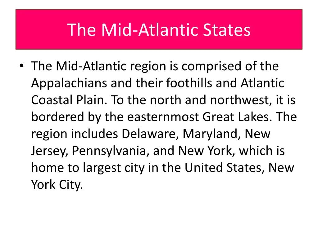 the mid atlantic states