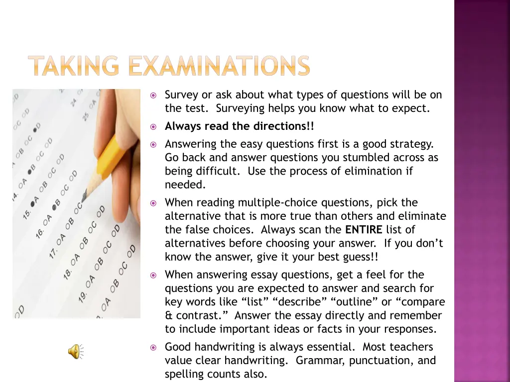 taking examinations