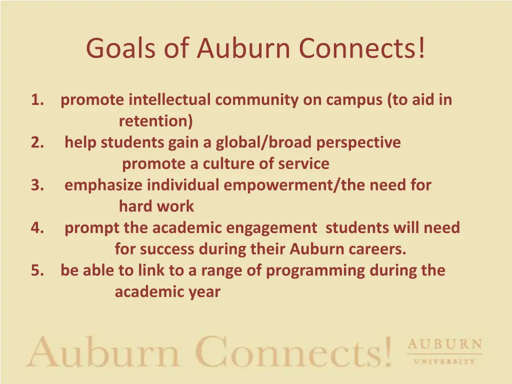 goals of auburn connects