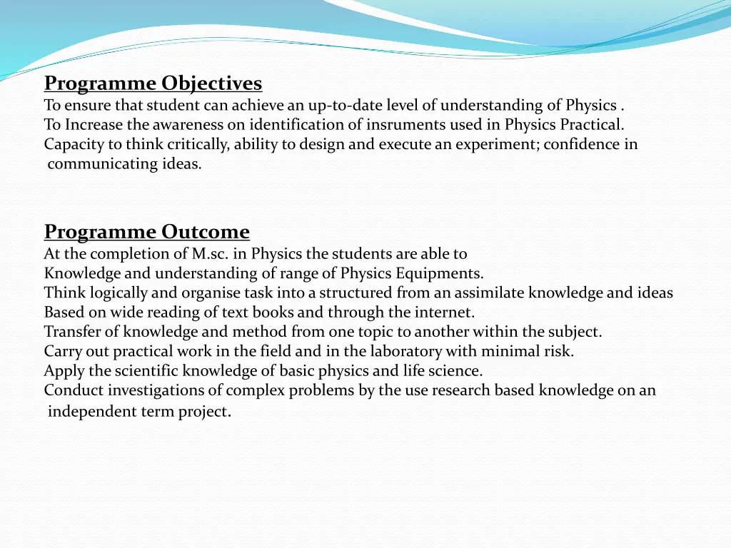 programme objectives to ensure that student