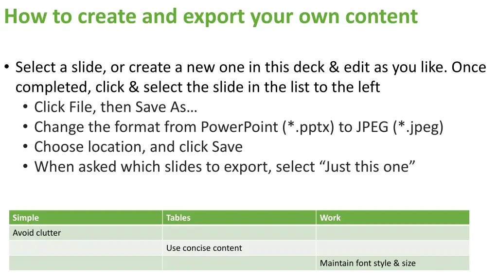 how to create and export your own content