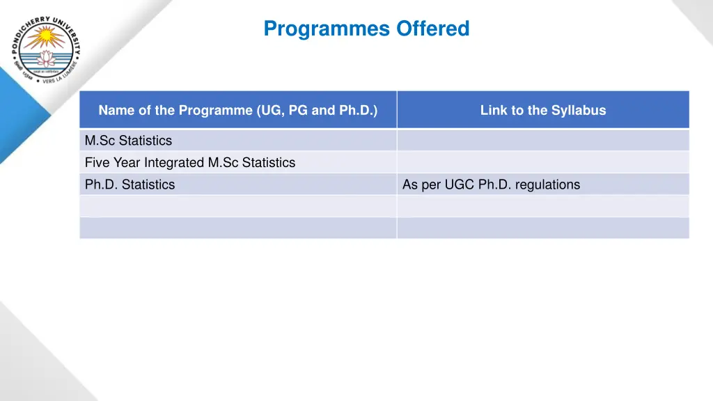 programmes offered