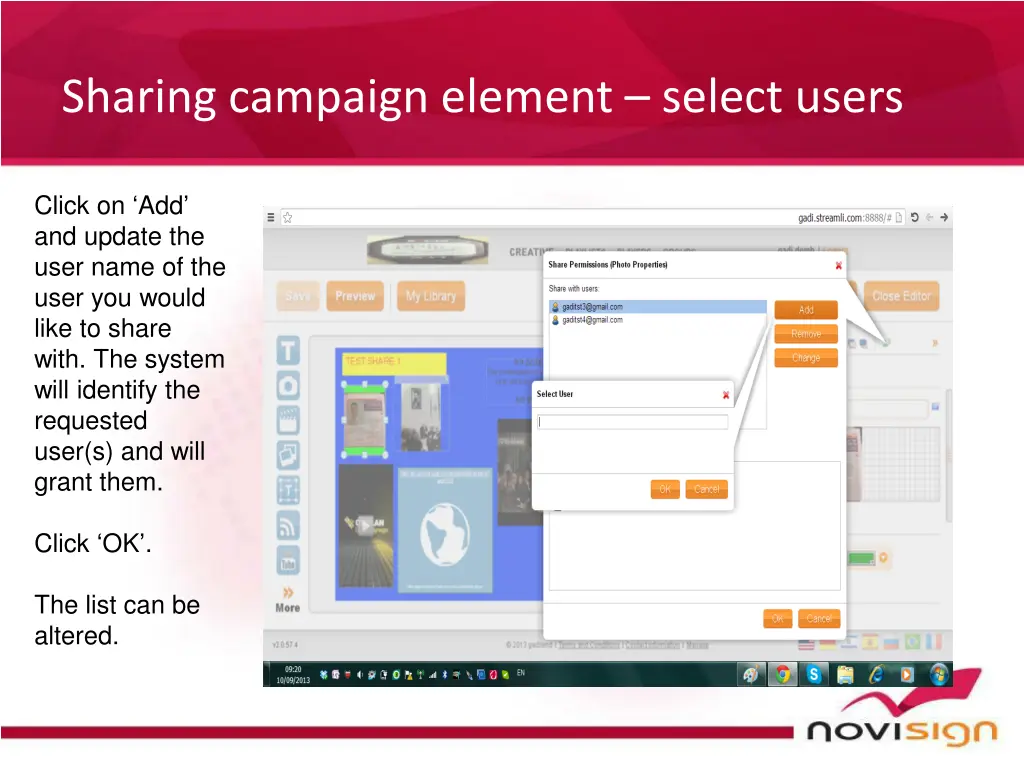 sharing campaign element select users
