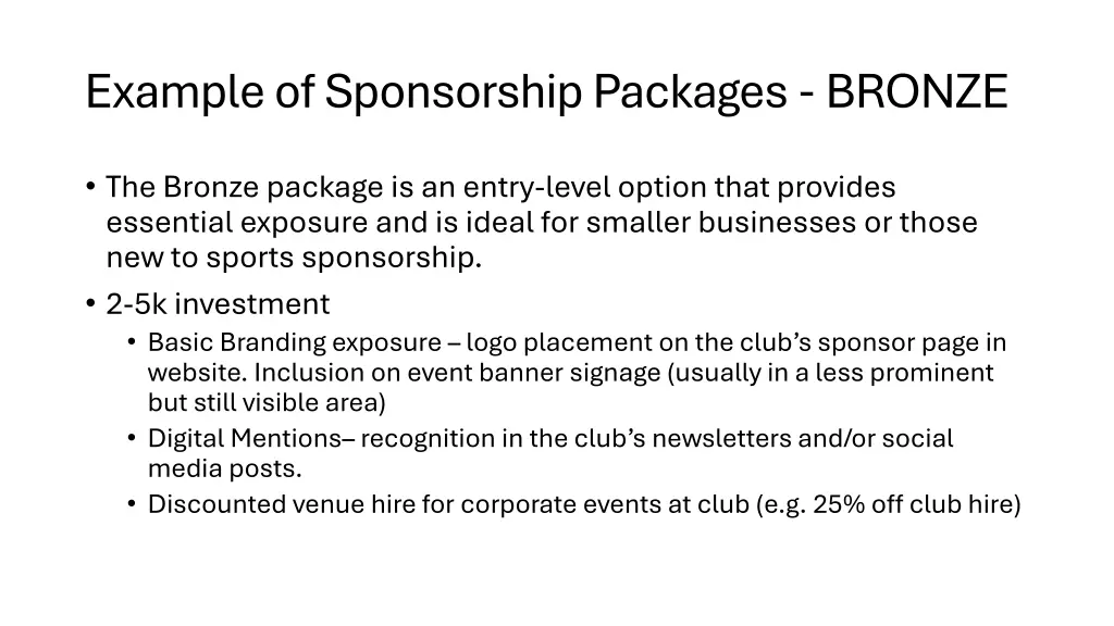 example of sponsorship packages bronze