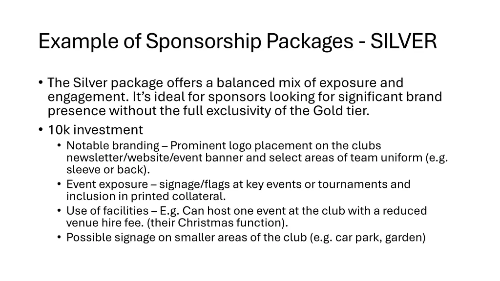 example of sponsorship packages silver