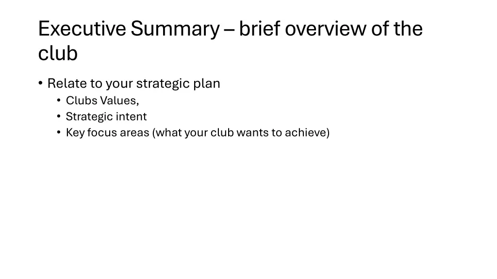 executive summary brief overview of the club