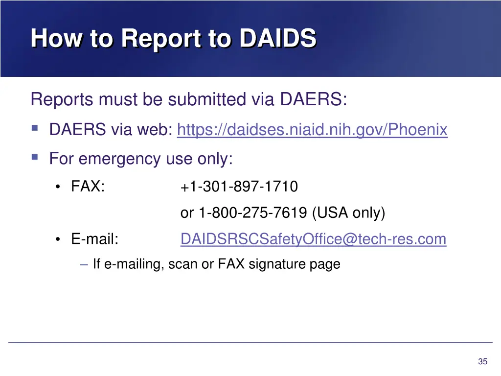 how to report to daids