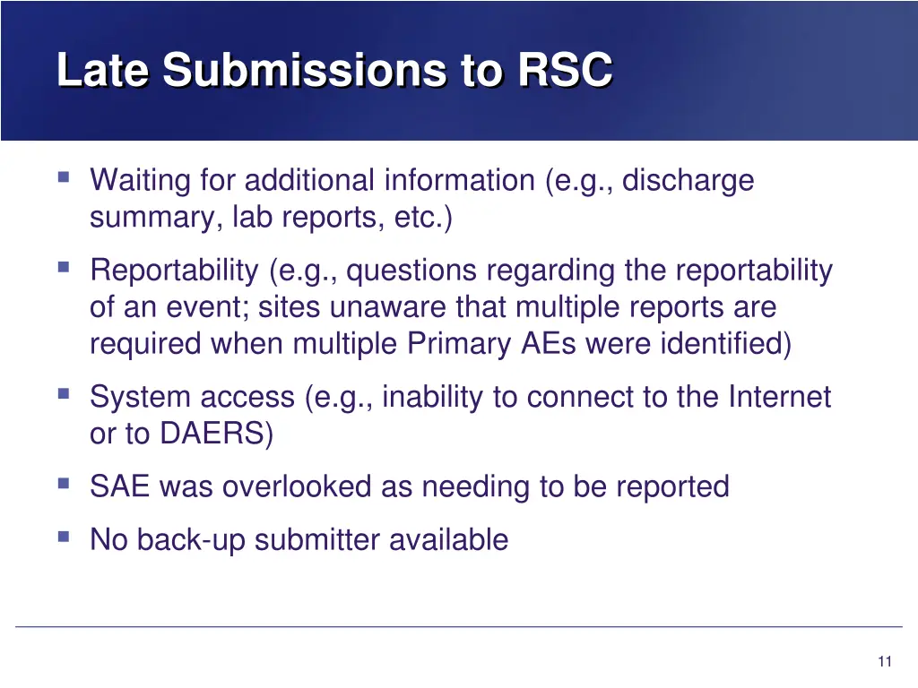 late submissions to rsc