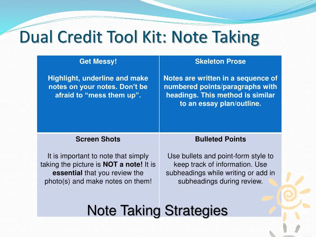 dual credit tool kit note taking 4