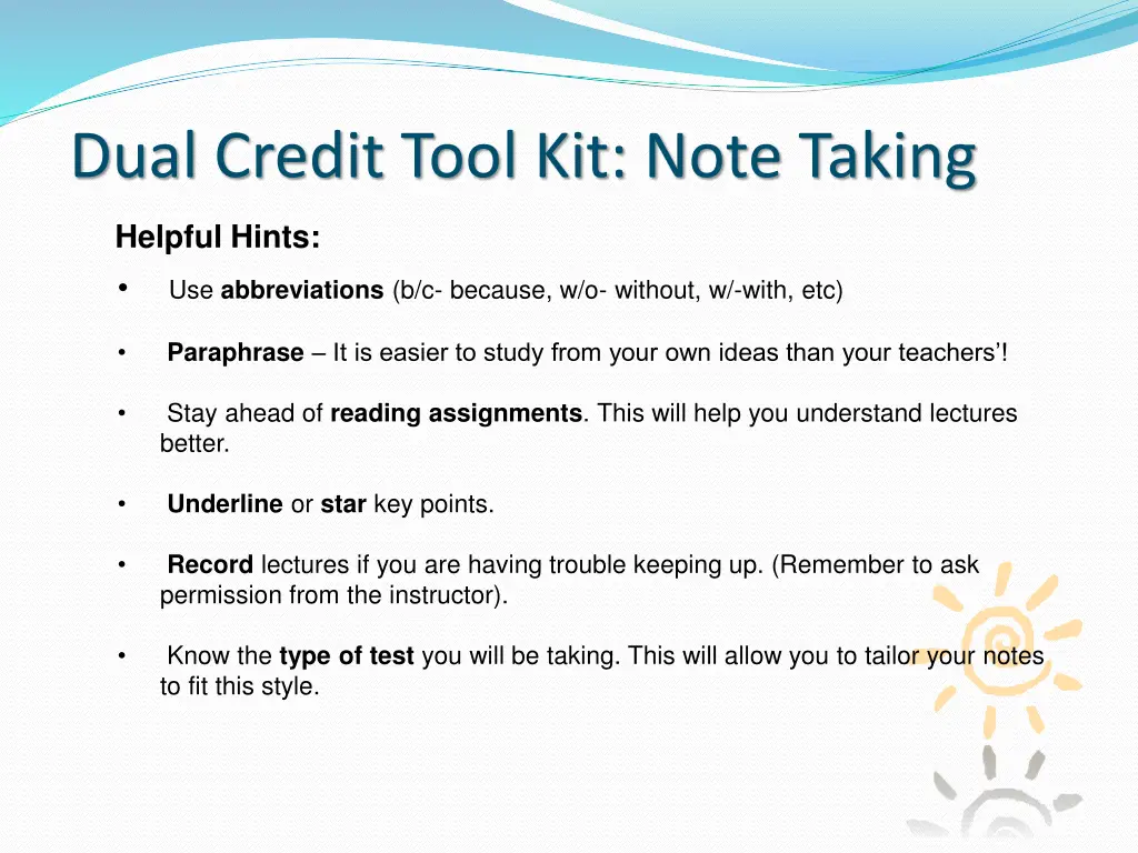 dual credit tool kit note taking 5