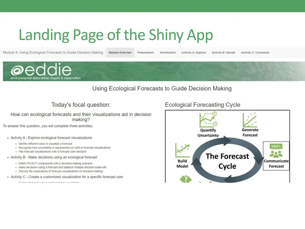 landing page of the shiny app