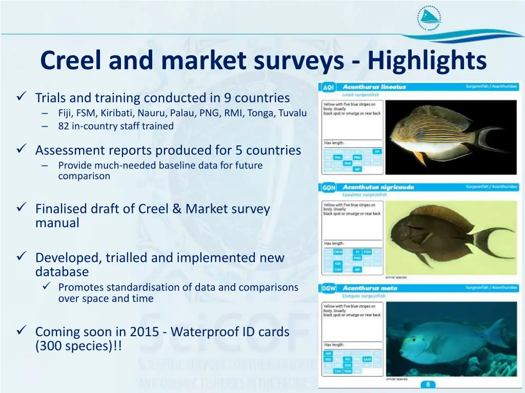 creel and market surveys highlights