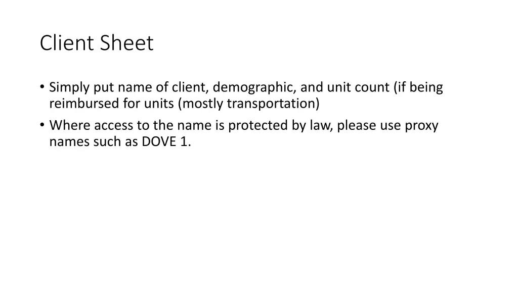 client sheet
