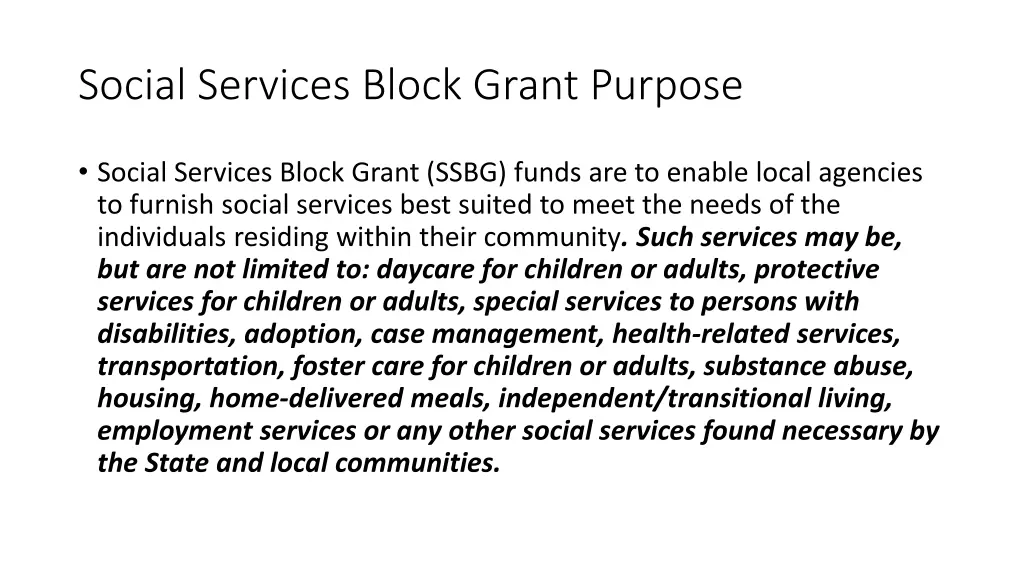 social services block grant purpose 1