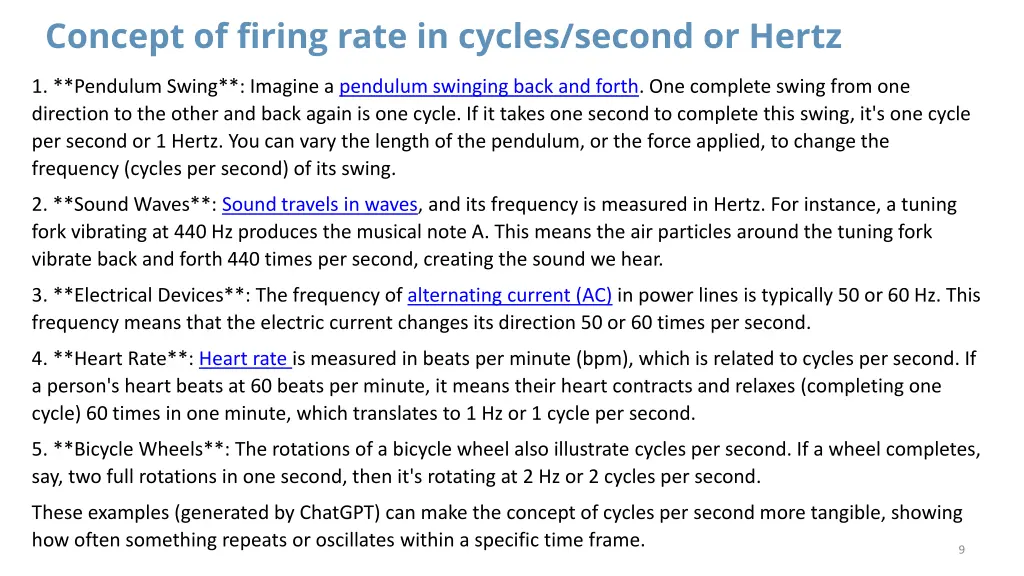 concept of firing rate in cycles second or hertz