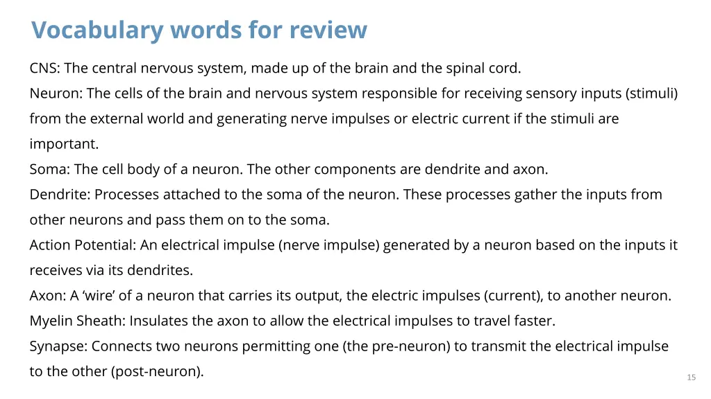vocabulary words for review