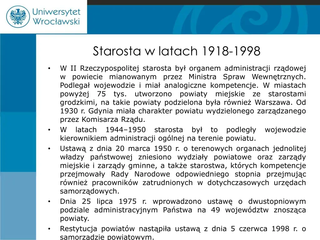 starosta w latach 1918 1998