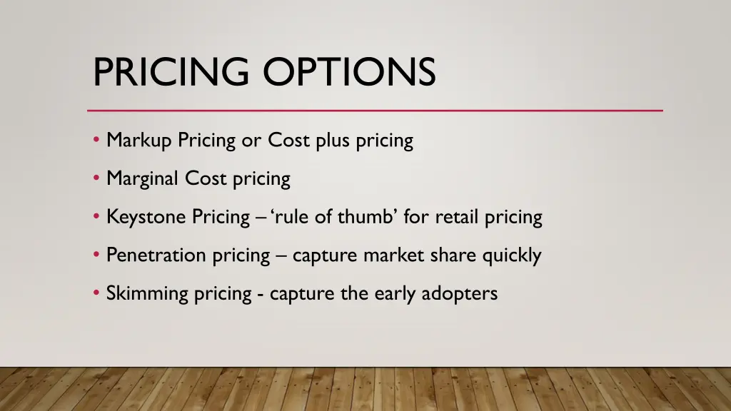 pricing options