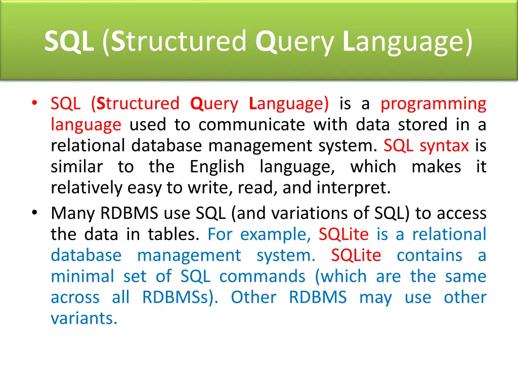 sql s tructured q uery l anguage