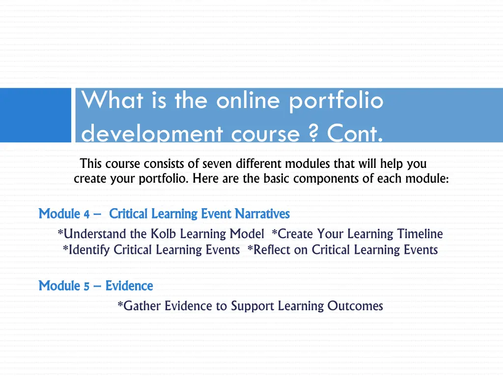 what is the online portfolio development course 2