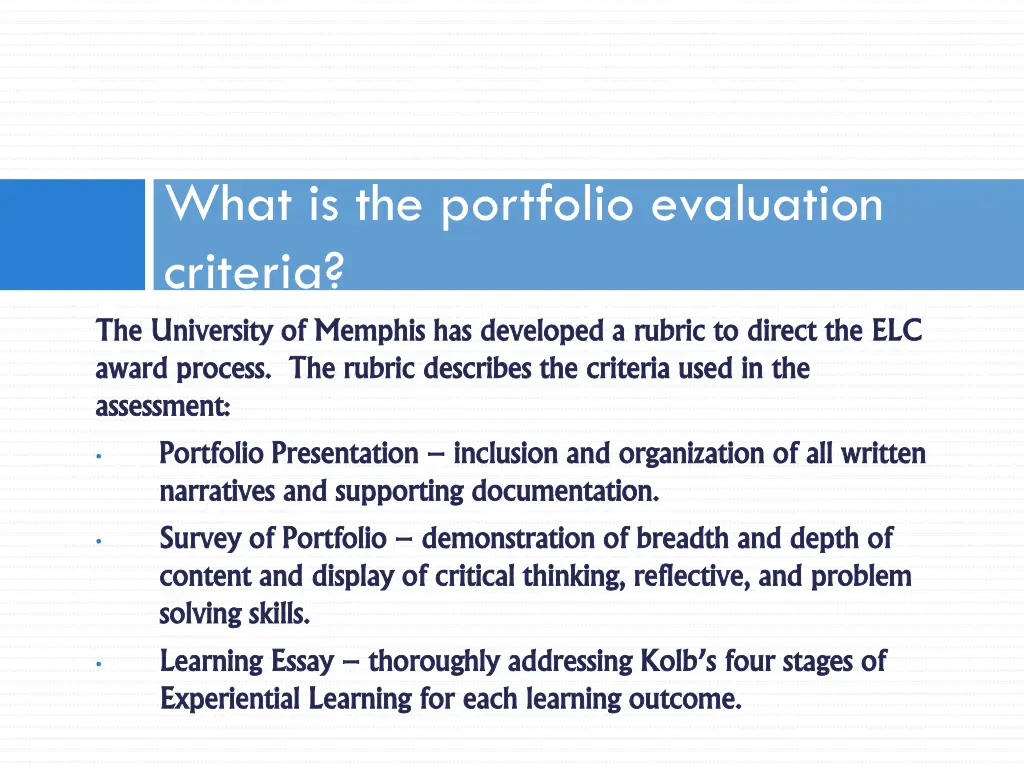 what is the portfolio evaluation criteria