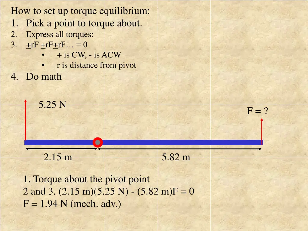 how to set up torque equilibrium 1 pick a point