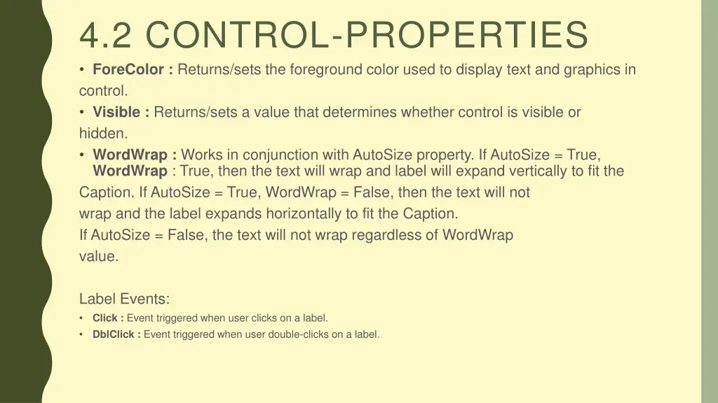 4 2 control properties forecolor returns sets