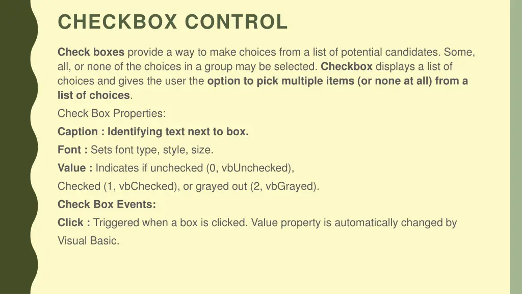 checkbox control