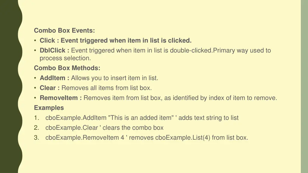 combo box events click event triggered when item